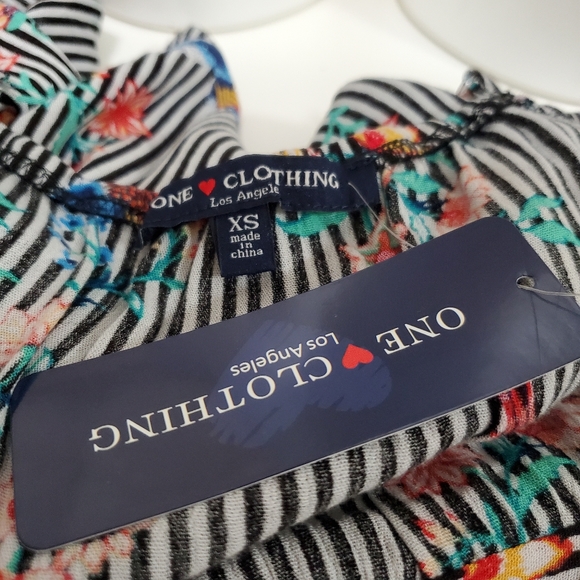 NWT One Clothing Striped Floral Spaghetti Strap Blouse XS - Picture 7 of 8